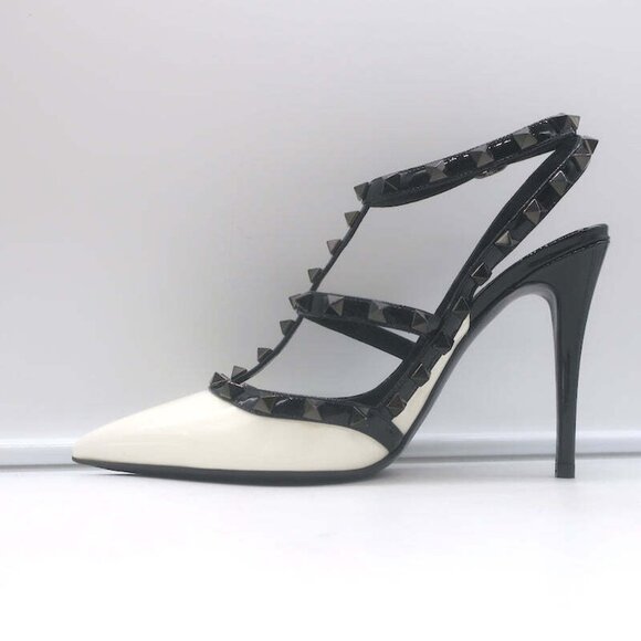 Valentino Rockstud Bicolor Cage Pumps White & Black Patent Leather Size 38.5 NEW - Picture 8 of 12